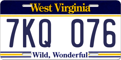 WV license plate 7KQ076