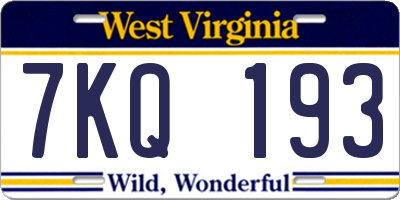 WV license plate 7KQ193