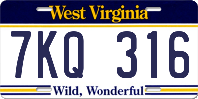 WV license plate 7KQ316