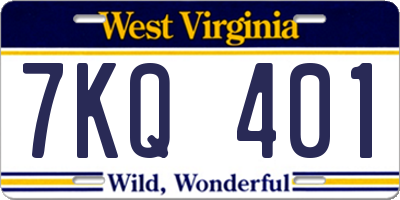 WV license plate 7KQ401