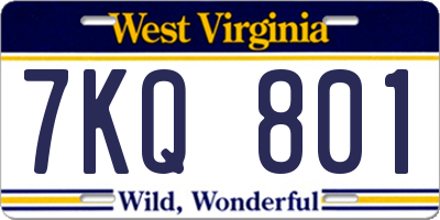 WV license plate 7KQ801