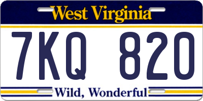 WV license plate 7KQ820
