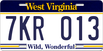 WV license plate 7KR013