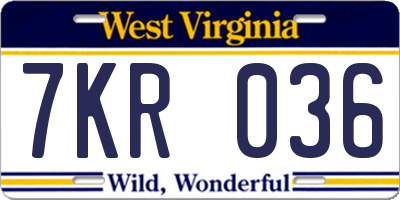 WV license plate 7KR036