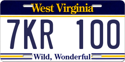 WV license plate 7KR100