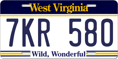 WV license plate 7KR580
