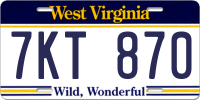 WV license plate 7KT870