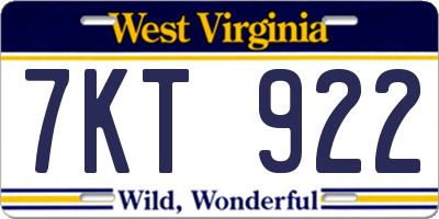 WV license plate 7KT922