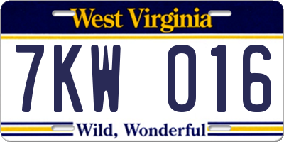 WV license plate 7KW016