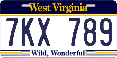WV license plate 7KX789
