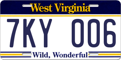 WV license plate 7KY006