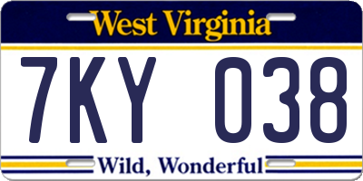 WV license plate 7KY038