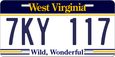 WV license plate 7KY117