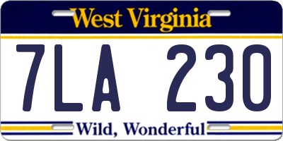 WV license plate 7LA230
