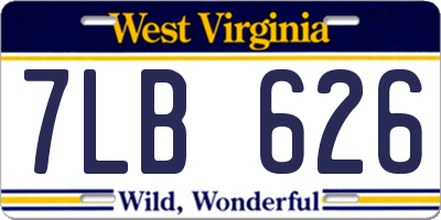 WV license plate 7LB626