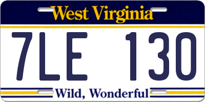 WV license plate 7LE130