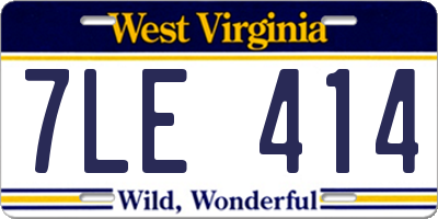 WV license plate 7LE414
