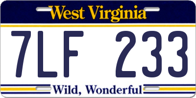 WV license plate 7LF233