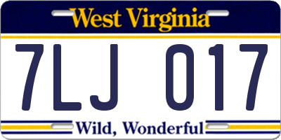 WV license plate 7LJ017