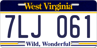WV license plate 7LJ061