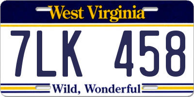 WV license plate 7LK458