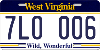 WV license plate 7LO006