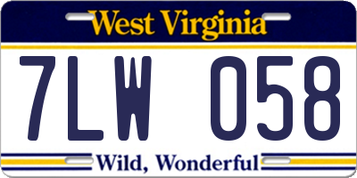 WV license plate 7LW058