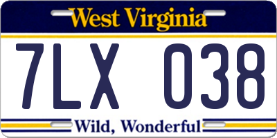 WV license plate 7LX038