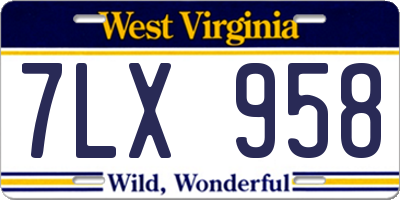 WV license plate 7LX958
