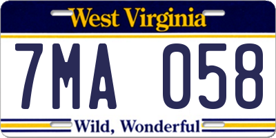 WV license plate 7MA058