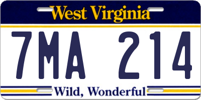 WV license plate 7MA214