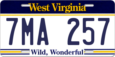 WV license plate 7MA257