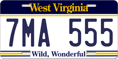 WV license plate 7MA555