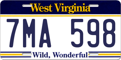 WV license plate 7MA598