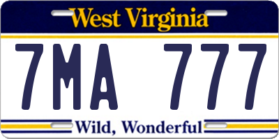 WV license plate 7MA777