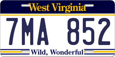 WV license plate 7MA852