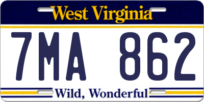 WV license plate 7MA862
