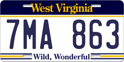 WV license plate 7MA863