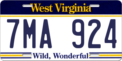 WV license plate 7MA924