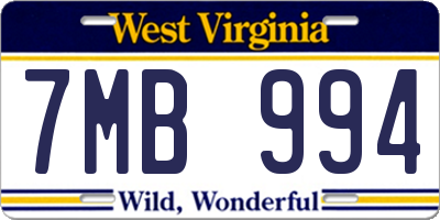 WV license plate 7MB994