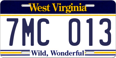 WV license plate 7MC013