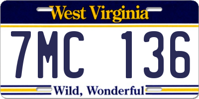 WV license plate 7MC136