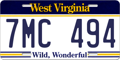 WV license plate 7MC494