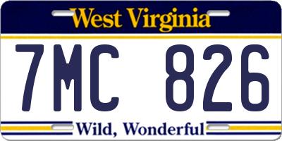 WV license plate 7MC826