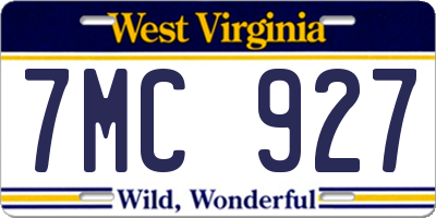 WV license plate 7MC927