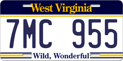 WV license plate 7MC955