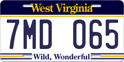 WV license plate 7MD065
