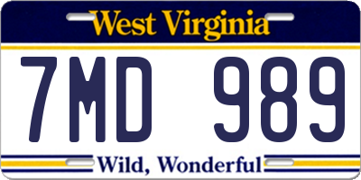 WV license plate 7MD989