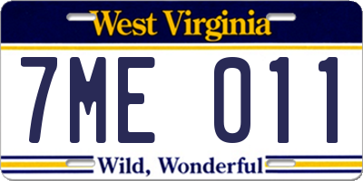 WV license plate 7ME011