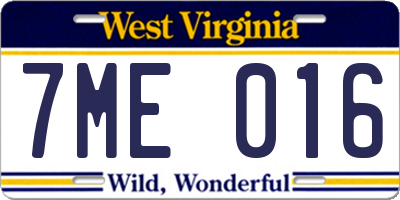 WV license plate 7ME016